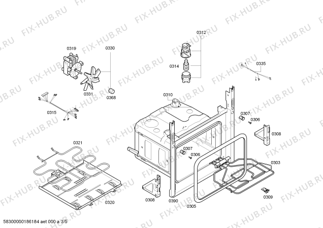 Взрыв-схема плиты (духовки) Bosch HBG43S350Q H.BO.NP.L2D.IN.GLASS.B3/.X.E0_C/// - Схема узла 03