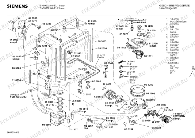 Взрыв-схема посудомоечной машины Siemens SN59202 - Схема узла 02