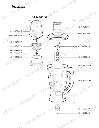 Взрыв-схема блендера (миксера) Moulinex AY4342F(0) - Схема узла 5P001350.5P2