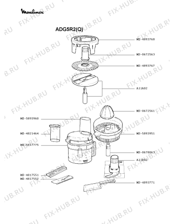 Взрыв-схема кухонного комбайна Moulinex ADG5R2(Q) - Схема узла NP002497.1P2