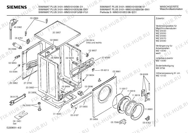 Взрыв-схема стиральной машины Siemens WM31010SN SIWAMAT PLUS 3101 - Схема узла 02