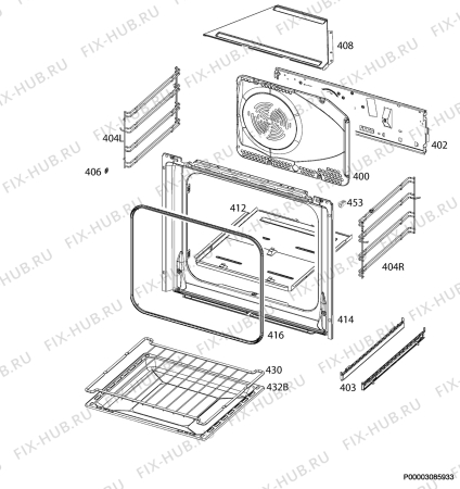 Взрыв-схема плиты (духовки) Electrolux EZB53430AW - Схема узла Oven