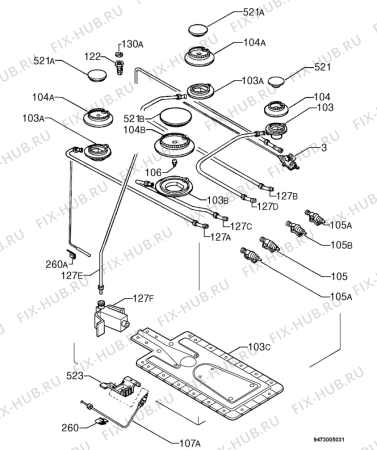 Взрыв-схема плиты (духовки) Faure CGL609W-1 - Схема узла Functional parts 267