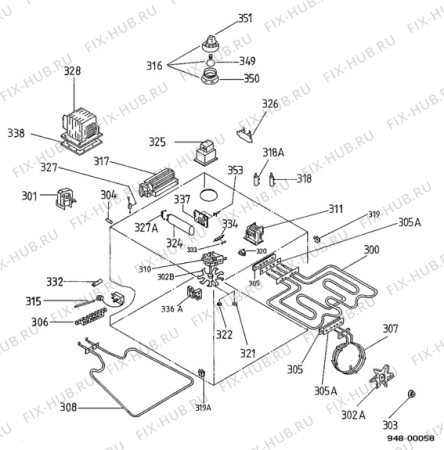 Взрыв-схема плиты (духовки) Electrolux EON411B - Схема узла Functional parts