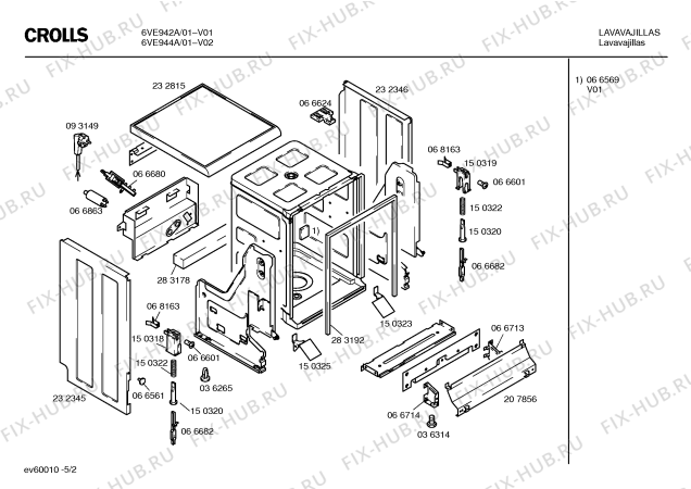 Взрыв-схема посудомоечной машины Crolls 6VE944A - Схема узла 02