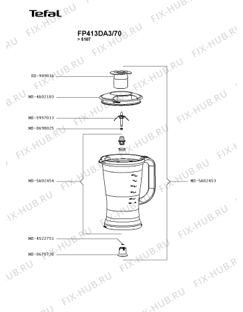 Взрыв-схема кухонного комбайна Tefal FP413DA3/70 - Схема узла 0P003358.8P3