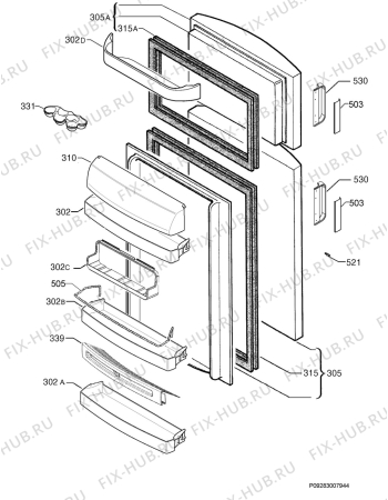 Взрыв-схема холодильника Zanussi Electrolux ZD42XX - Схема узла Door 003