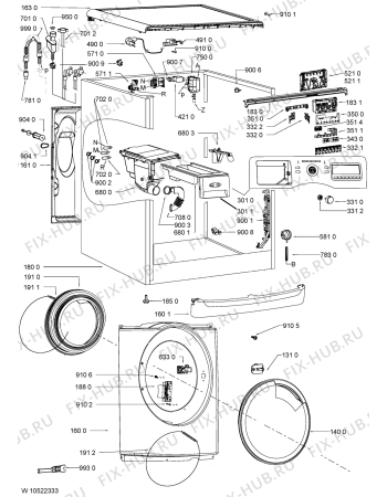 Схема №1 AWOE 91200/1 SILVER с изображением Емкоть для порошка для стиралки Whirlpool 481074670991