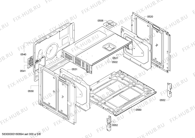 Взрыв-схема плиты (духовки) Bosch HBG76B650 - Схема узла 05