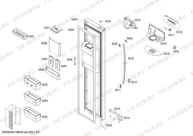 Схема №2 3FAL4655 с изображением Дверь для холодильной камеры Bosch 00248617