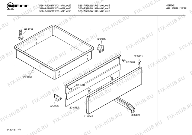 Взрыв-схема плиты (духовки) Neff A5263W1 526 - Схема узла 07