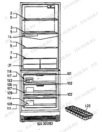 Взрыв-схема холодильника Electrolux ER3400B - Схема узла Internal parts