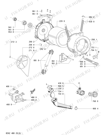 Схема №2 WA 9786 с изображением Бак (полубак) для стиралки Whirlpool 481241818587