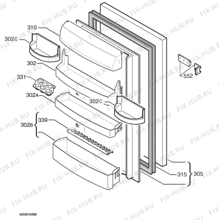 Взрыв-схема холодильника Juno Electrolux JRN44880 - Схема узла Door 003