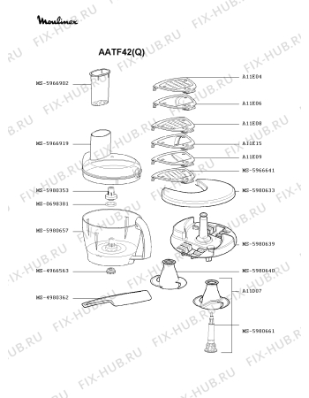 Взрыв-схема кухонного комбайна Moulinex AATF42(Q) - Схема узла Q0000026.7Q3