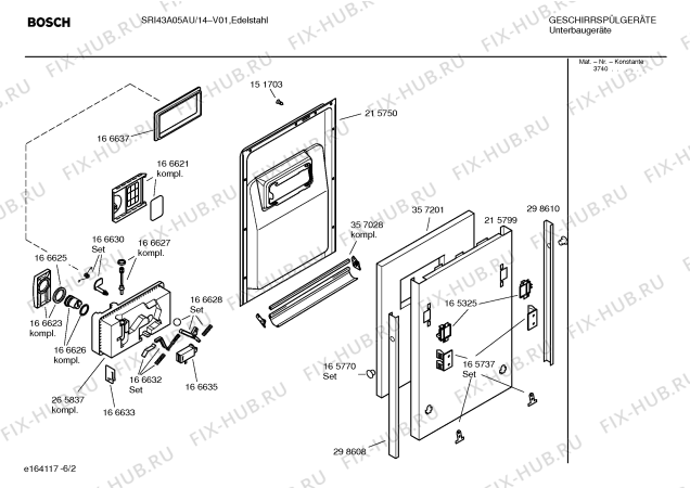 Схема №1 SRI43A05AU с изображением Вкладыш в панель для посудомойки Bosch 00369711