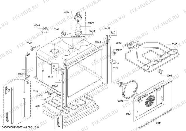 Взрыв-схема плиты (духовки) Bosch HBL43R450E - Схема узла 03