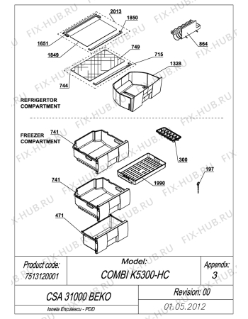 Взрыв-схема холодильника Beko CSA31000 (7513120001) - EXPLODED VIEW SHELVES CSA 31000 BEKO