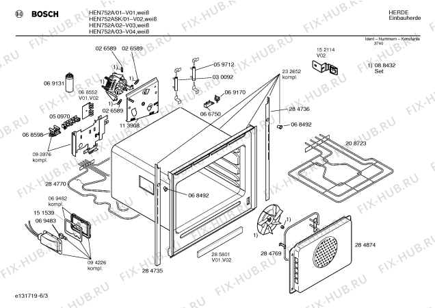 Взрыв-схема плиты (духовки) Bosch HEN752A - Схема узла 03
