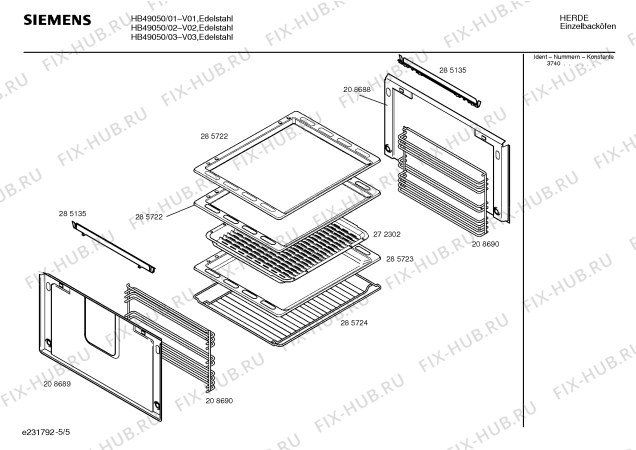 Взрыв-схема плиты (духовки) Siemens HB49050 - Схема узла 05