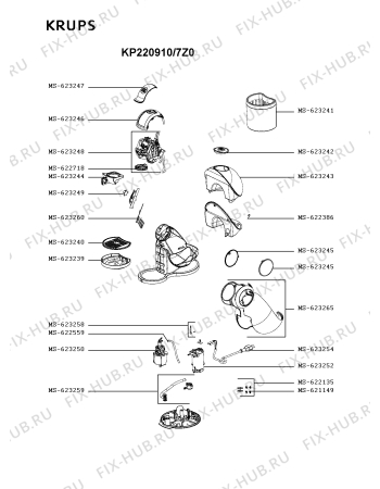 Схема №1 KP220910/7Z0 с изображением Элемент корпуса для кофеварки (кофемашины) Krups MS-623265