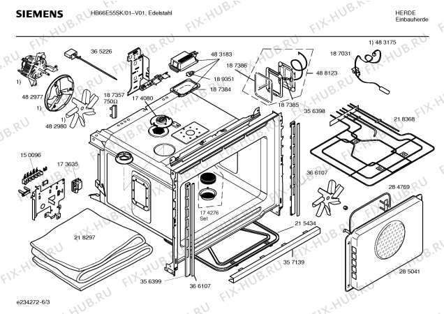 Взрыв-схема плиты (духовки) Siemens HB66E55SK - Схема узла 03