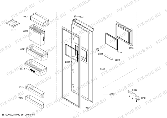 Схема №3 KA93NS9ATI с изображением Дверь для холодильника Siemens 00715860