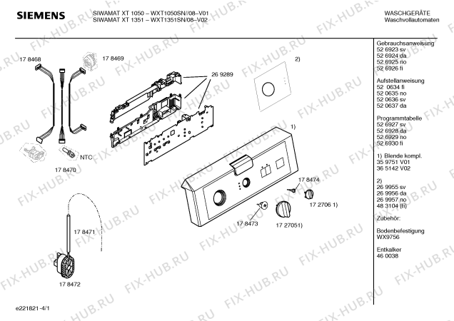 Схема №2 WXT1351SN SIWAMAT XT1351 с изображением Панель управления для стиралки Siemens 00365142