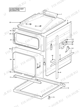 Взрыв-схема плиты (духовки) Tricity Bendix SIE556W - Схема узла H10 Outer Frame