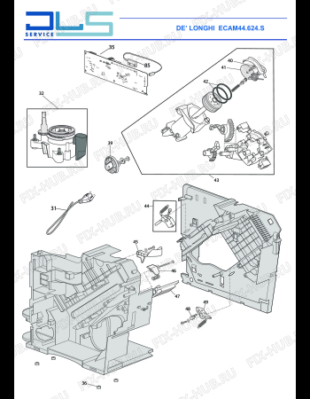 Взрыв-схема кофеварки (кофемашины) DELONGHI ELETTA PLUS  ECAM44.624.S - Схема узла 2