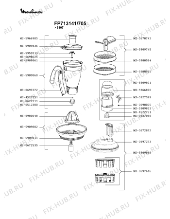 Взрыв-схема кухонного комбайна Moulinex FP713141/705 - Схема узла 6P003359.4P2