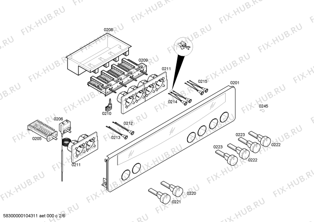 Схема №2 E1524N0 MEGA1524N с изображением Панель управления для плиты (духовки) Bosch 00438652