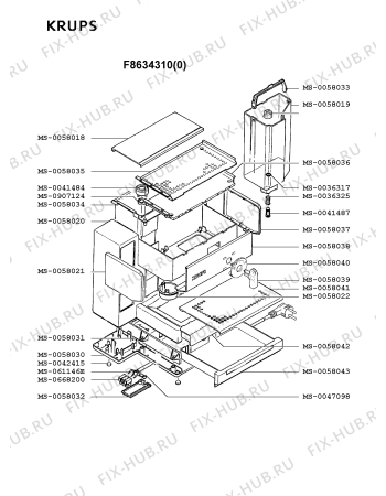 Взрыв-схема кофеварки (кофемашины) Krups F8634310(0) - Схема узла CP001833.6P2