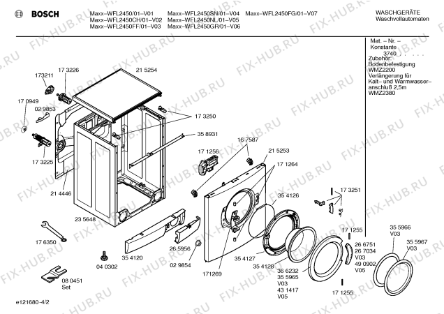 Схема №2 WFL2450FG WFL2450 с изображением Таблица программ для стиралки Bosch 00524215
