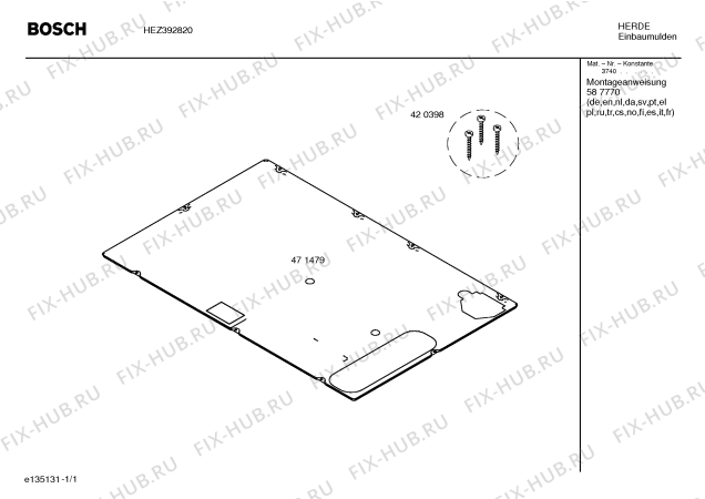 Схема №1 HEZ392820 с изображением Инструкция по установке/монтажу для плиты (духовки) Siemens 00587770