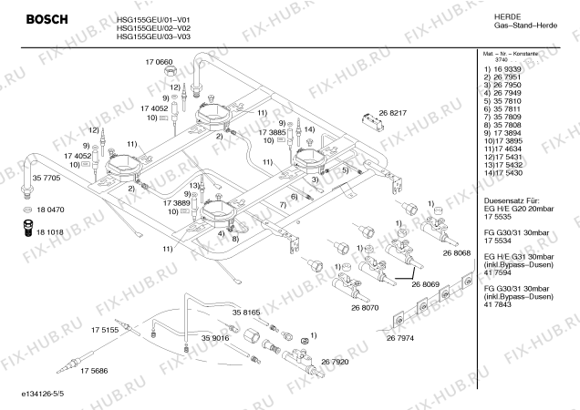 Схема №1 HSG155GEU, Bosch с изображением Инструкция по эксплуатации для электропечи Bosch 00529736