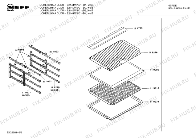 Взрыв-схема плиты (духовки) Neff E2141WA JOKER 245 A CLOU - Схема узла 09