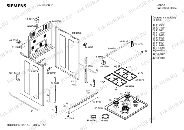 Схема №4 HM23520NL, Siemens с изображением Инструкция по эксплуатации для плиты (духовки) Siemens 00586263