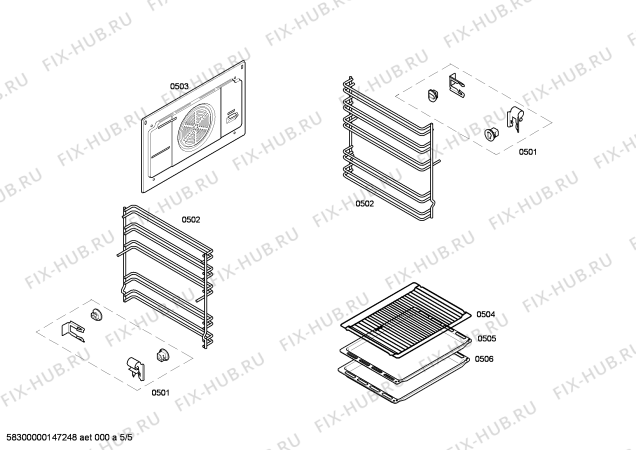 Взрыв-схема плиты (духовки) Bosch HSE720120 - Схема узла 05