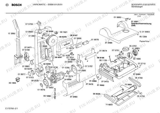 Схема №2 BSB6101US с изображением Крышка для пылесоса Bosch 00088187