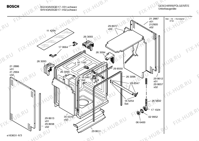 Взрыв-схема посудомоечной машины Bosch SGV43A03GB - Схема узла 03
