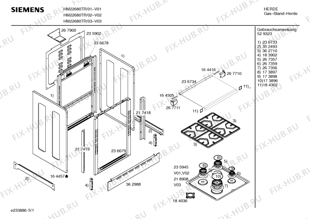 Схема №3 HM22680TR Siemens с изображением Крышка для плиты (духовки) Siemens 00236734