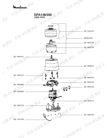 Схема №1 DPA146/35A с изображением Элемент корпуса для блендера (миксера) Moulinex SS-989832