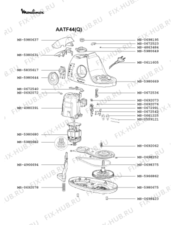 Взрыв-схема кухонного комбайна Moulinex AATF44(Q) - Схема узла 8P000404.0P2