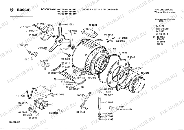 Взрыв-схема стиральной машины Bosch 0722044564 V6372 - Схема узла 03