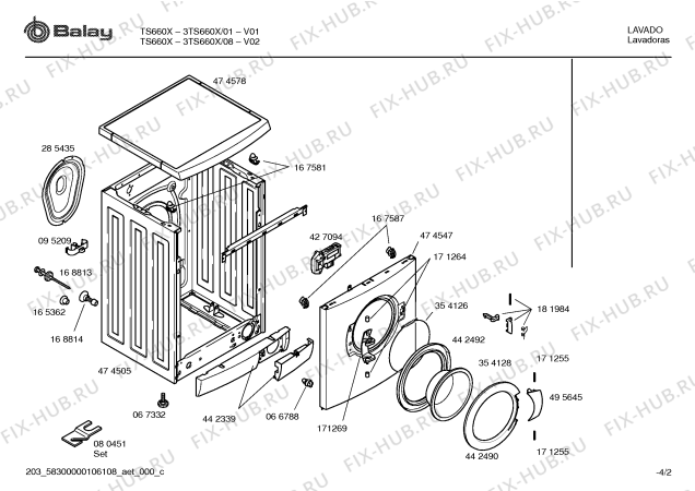 Взрыв-схема стиральной машины Balay 3TS660X - Схема узла 02