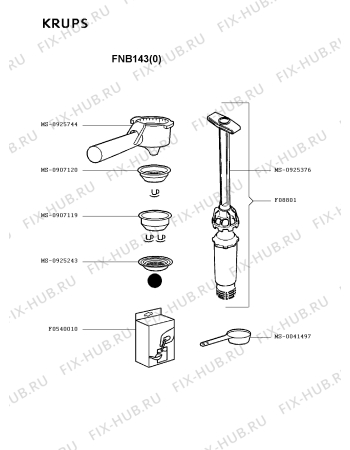 Взрыв-схема кофеварки (кофемашины) Krups FNB143(0) - Схема узла 9P001880.1P3