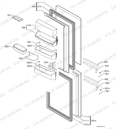 Взрыв-схема холодильника Aeg Electrolux S70272KG18 - Схема узла Door 003