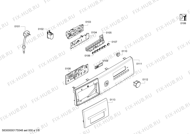 Схема №1 WM10B260GC, iQ 300 с изображением Панель управления для стиралки Siemens 00790990