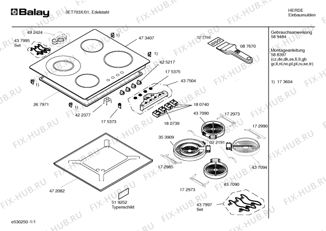 Схема №1 3ET703X с изображением Стеклокерамика для духового шкафа Bosch 00473407